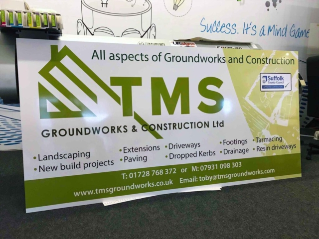 Fascia Sign for TMS Groundwork & Construction in Ipswich by All UK Signs