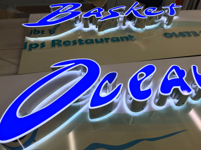 Illuminated 3D Letter for Ocean Fish Basket in Ipswich by All UK Signs